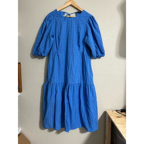 M & S Collection Blue Eyelet Dress Size 14 - Picture 3 of 7